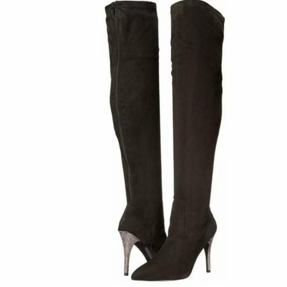 Nina Shoes - Nina Rocklin-Fy Rhinestone Heel OTK Black Boots